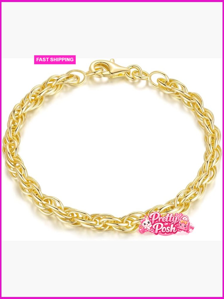 14k Gold Plated Rope Chain Bracelet Unisex Link Bracelet Dainty Layering